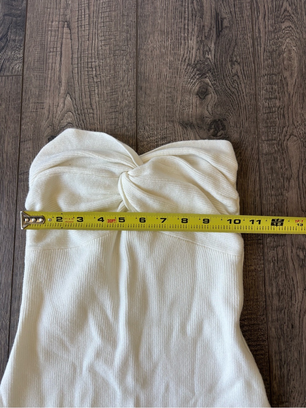 White Strapless knit Twist-Front Midi Dress - Picture 3 of 6